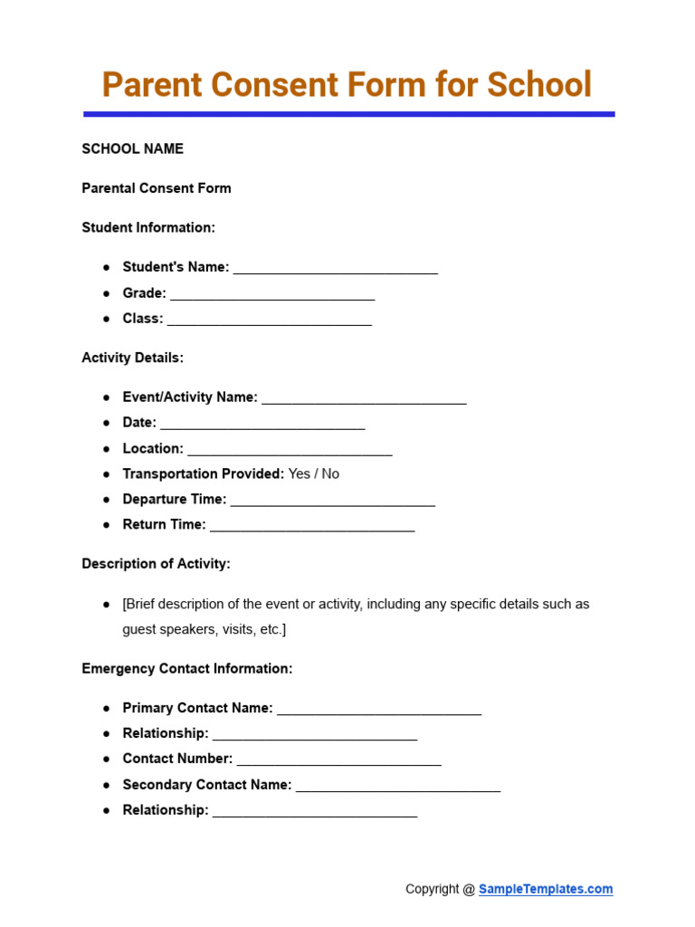 School Parent Consent Form Template | PDF