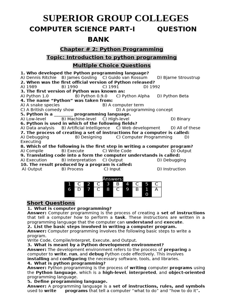 Python Programming MCQs and Concepts | PDF | Python (Programming ...