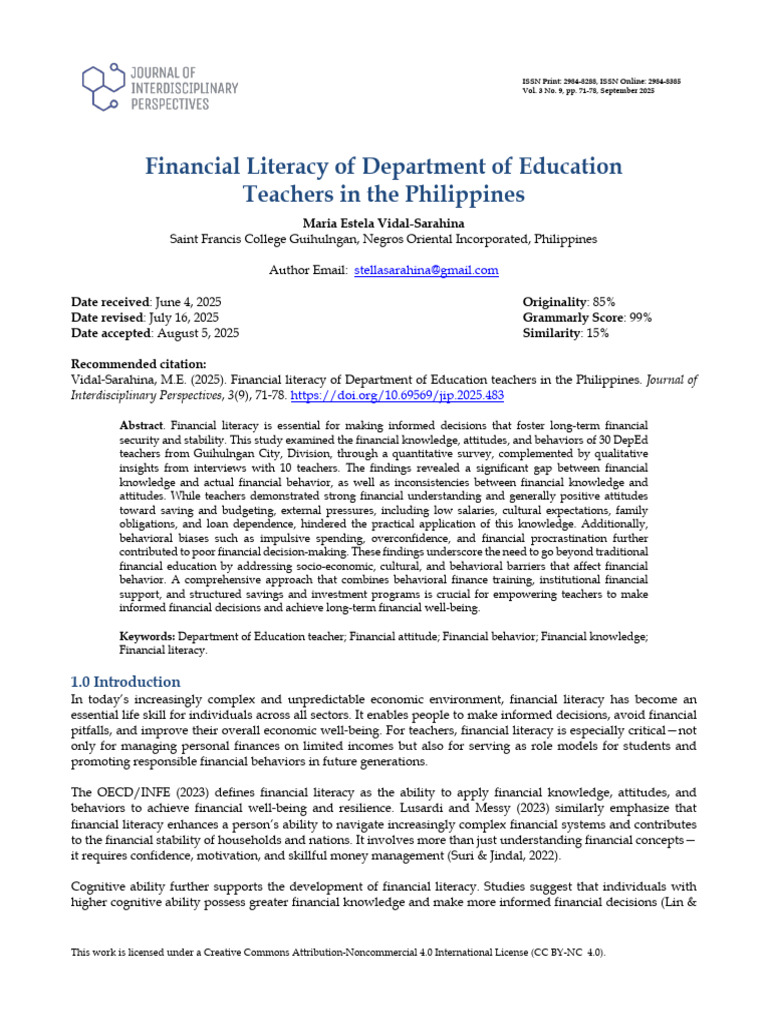 Financial Literacy of DepEd Teachers in PH | PDF | Cost Of Living ...