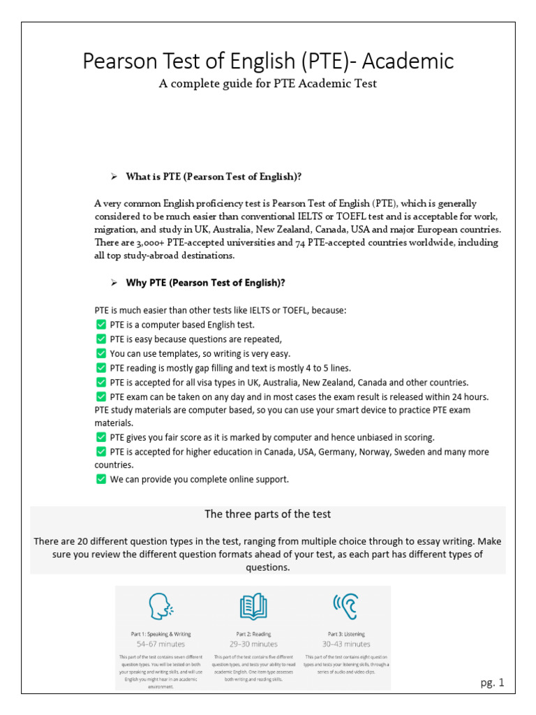 PTE Academic Test: Complete Guide | PDF | Fluency | International ...