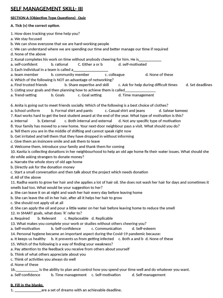Self Management Skills Quiz and Guide | PDF | Motivation | Motivational