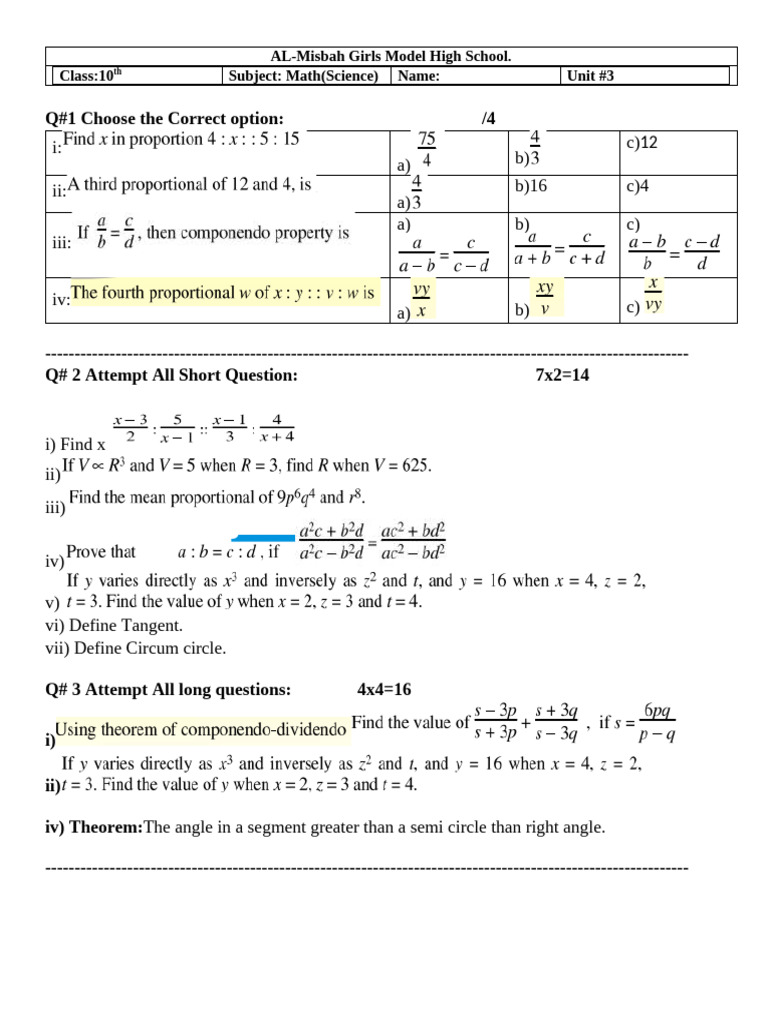 10th Maths Ch 3 Test | PDF | Circle | Angle