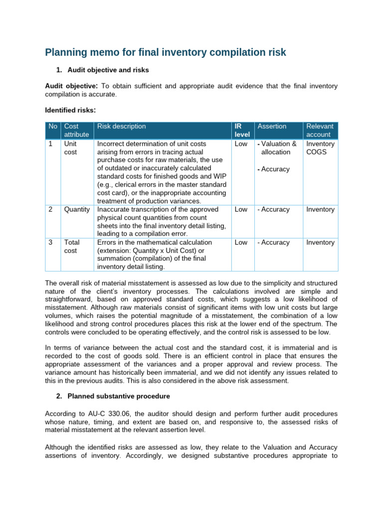Part I. Planning and Design of Audit Procedure | PDF | Inventory | Audit
