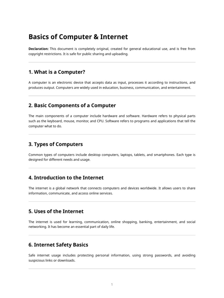 Computer and Internet Basics Guide | PDF | Internet | Expense
