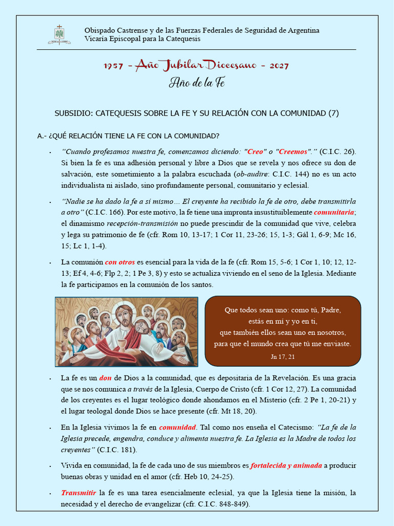 Fe y Comunidad en la Iglesia Católica | PDF | eucaristía | Cristo (título)