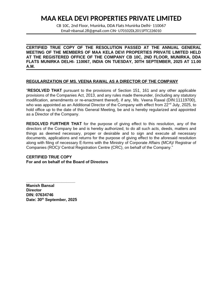Resolution for Director Appointment | PDF