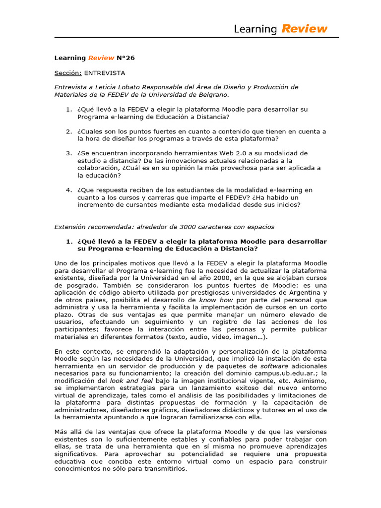 Entrevista sobre e-learning en la FEDEV | PDF | Moodle | Aprendizaje