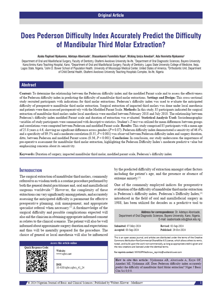 Does Pederson Difficulty Index Accurately Predict the Difficulty of ...