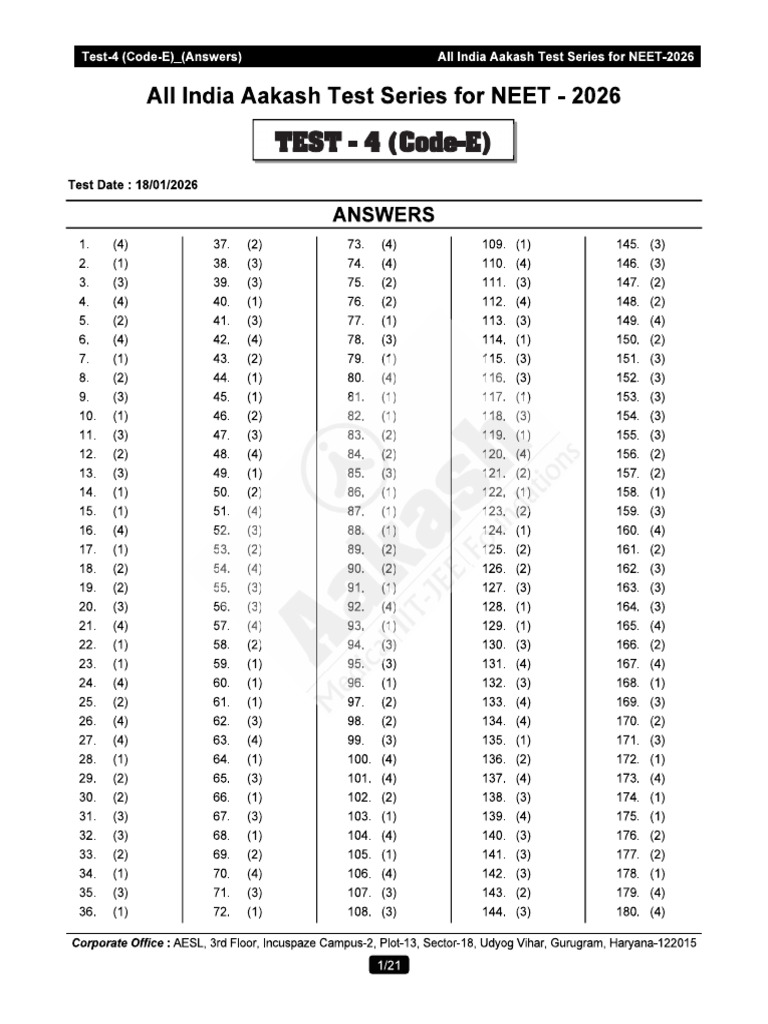 Code-E Answer Key | PDF