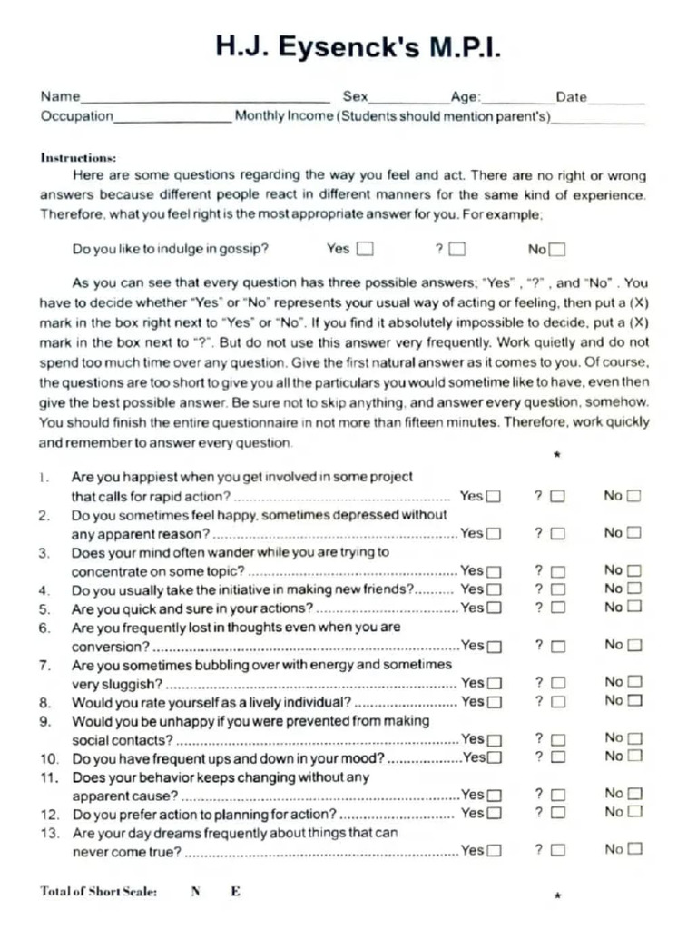 Personality Questionnaire Instructions | PDF | Behavioural Sciences ...