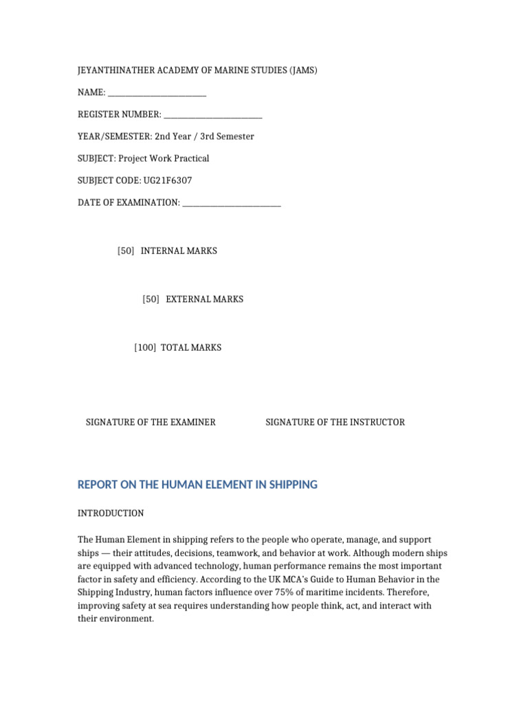 Human Element in Shipping Safety Report | PDF | Safety | Psychology
