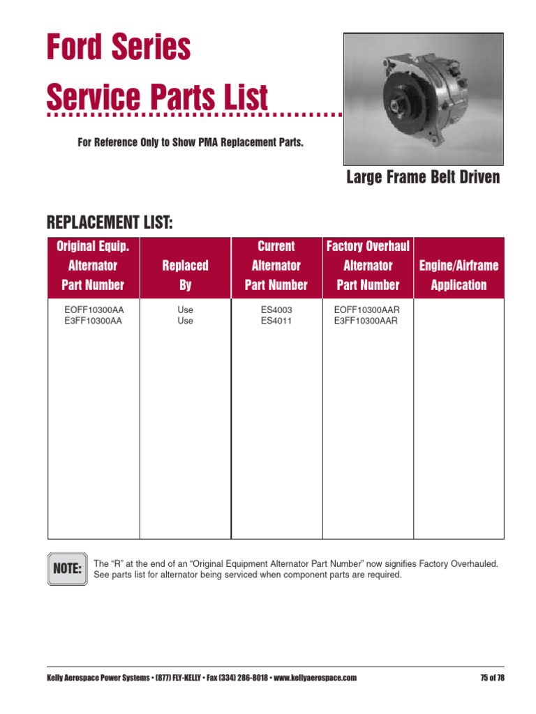Ford Series Large Frame Parts List | PDF | Machines | Electricity