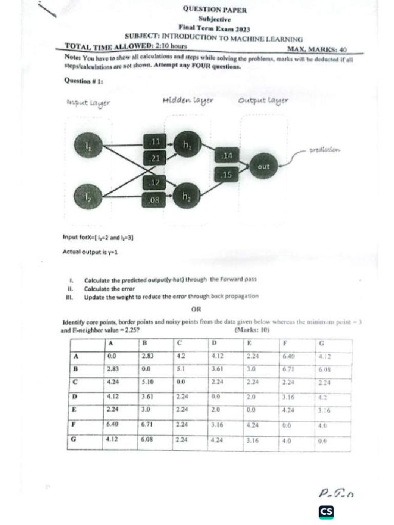 ML Past Paper 2023 | PDF