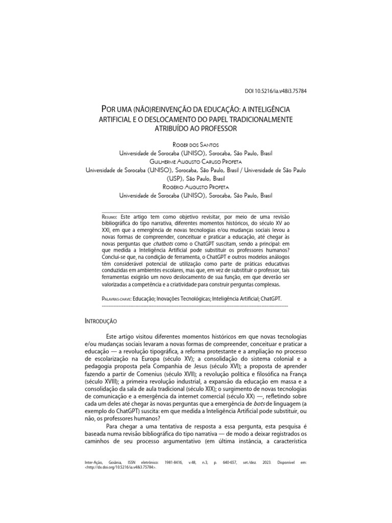 Inteligência Artificial na Educação: Novo Papel do Professor | PDF ...