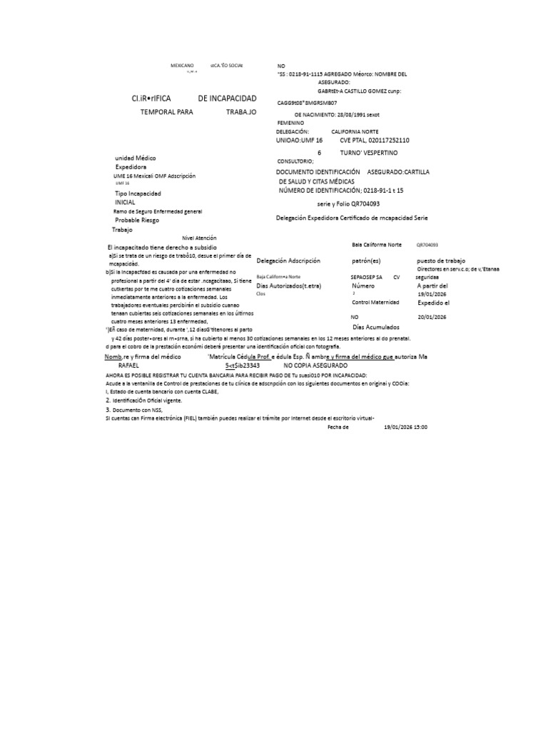 Certificado de Incapacidad Temporal México | PDF | Ciencias de la Salud ...