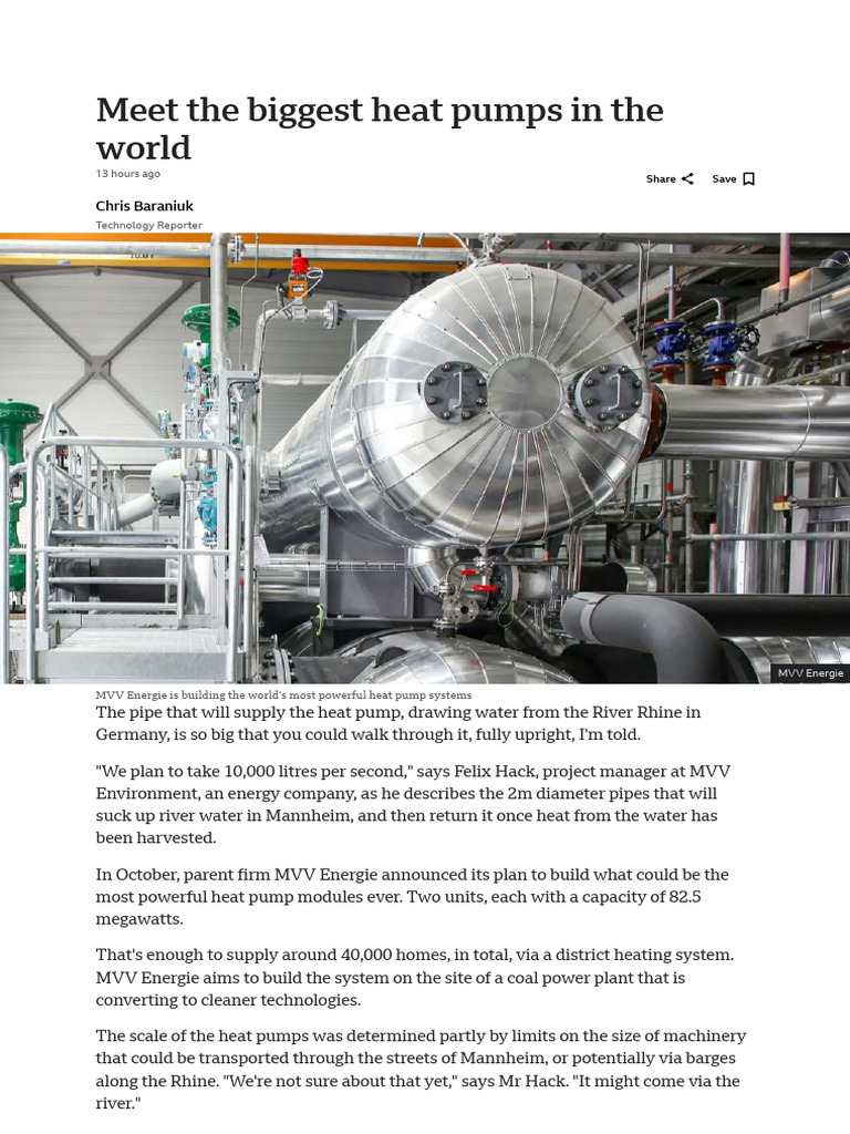 The Giant Heat Pumps Designed to Warm Whole Districts | PDF | Heat Pump |  District Heating