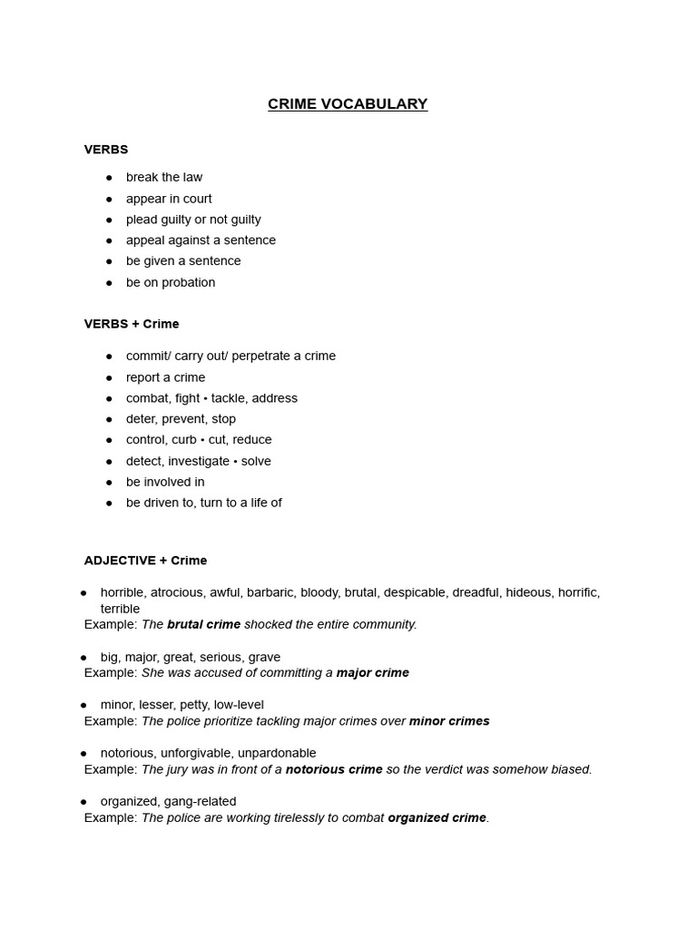 Crime Collocations and Vocabulary (2) | PDF | Crimes | Crime & Violence