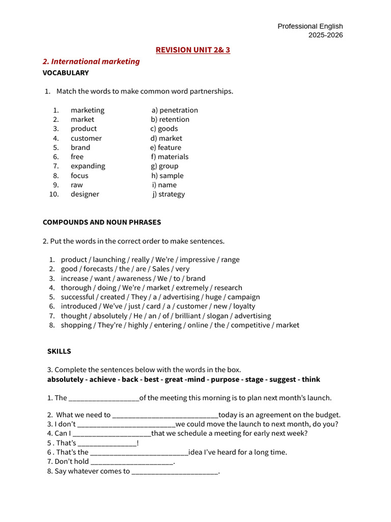 Revision Unit 2 & 3 (1) | PDF