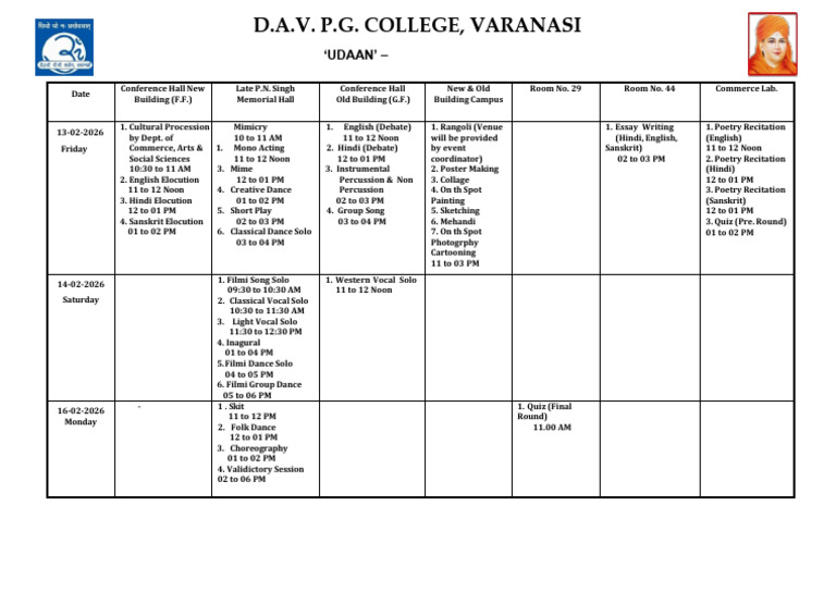 UDAAN 2026 Youth Festival Schedule | PDF | Performing Arts