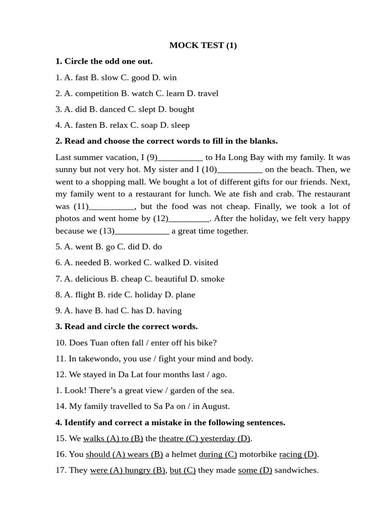 English Language Mock Test for Students | PDF