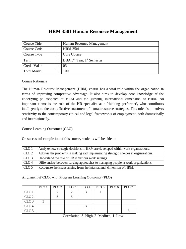 HRM 3501: Human Resource Management Course | PDF | Performance ...