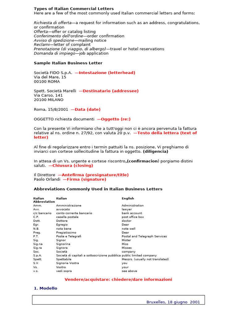 Types of Italian Commercial Letters | PDF