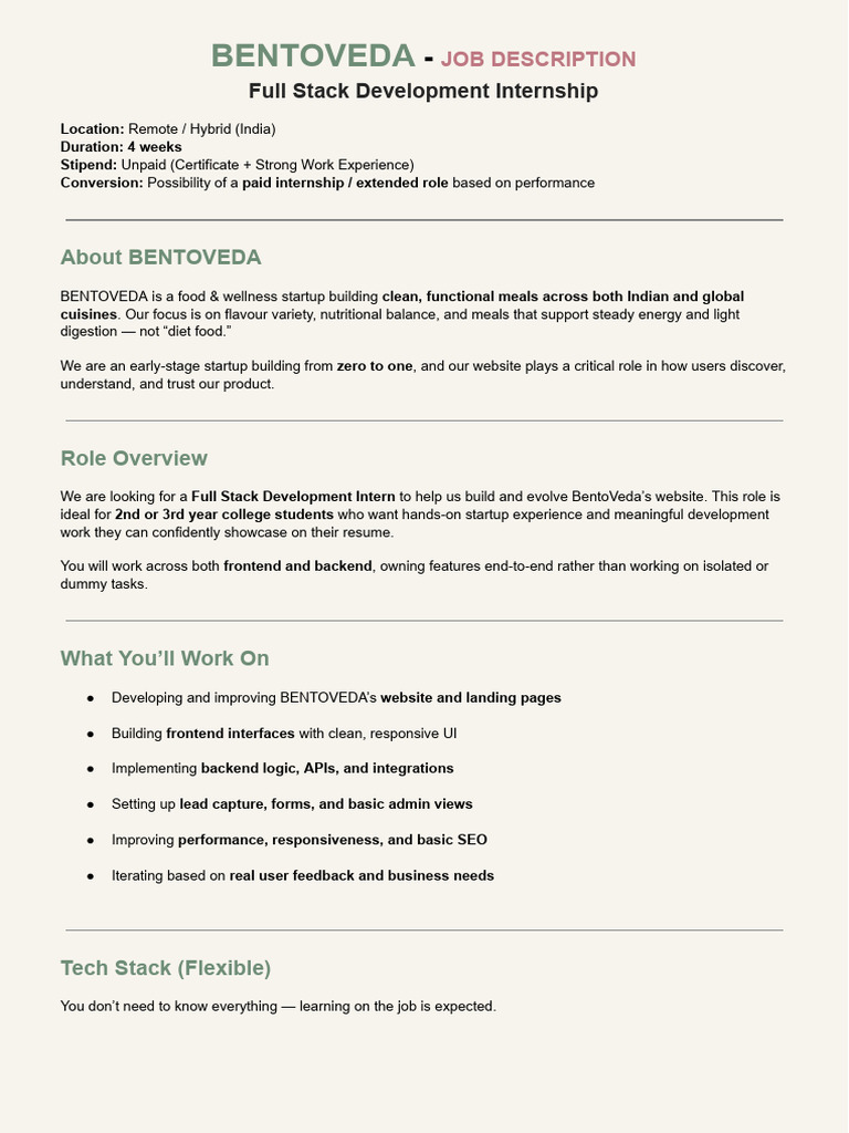 Full Stack Development Intern_JD | PDF | Software Engineering | Computing