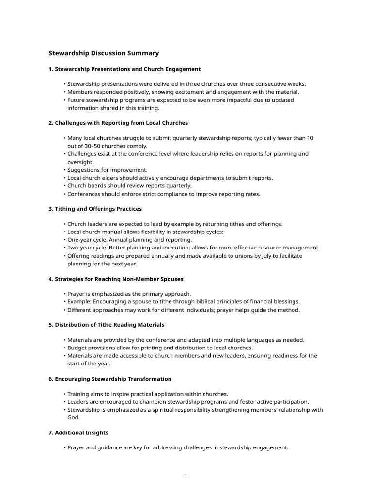 Stewardship Engagement and Challenges Summary | PDF