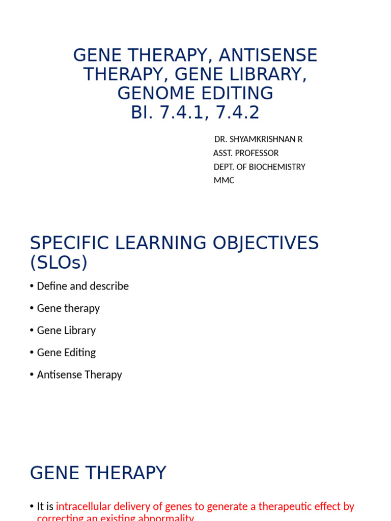 Gene Therapy and Genome Editing Overview | PDF | Crispr | Sense ...