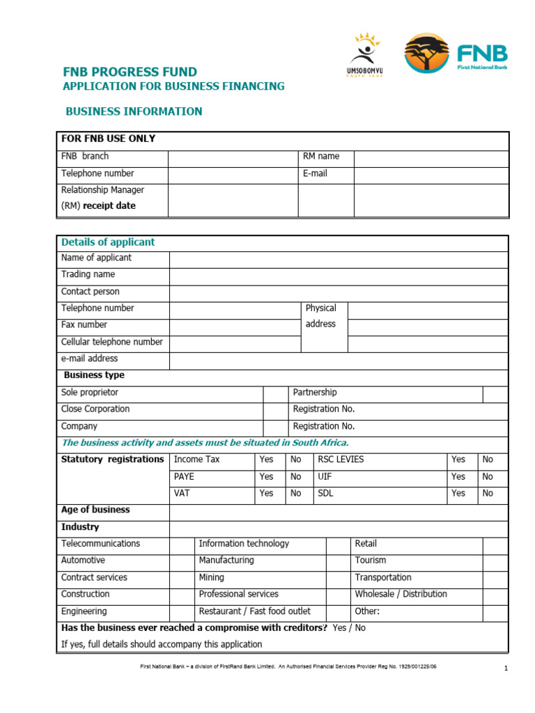 FNB Business Financing Application Form | PDF | Valuation (Finance ...