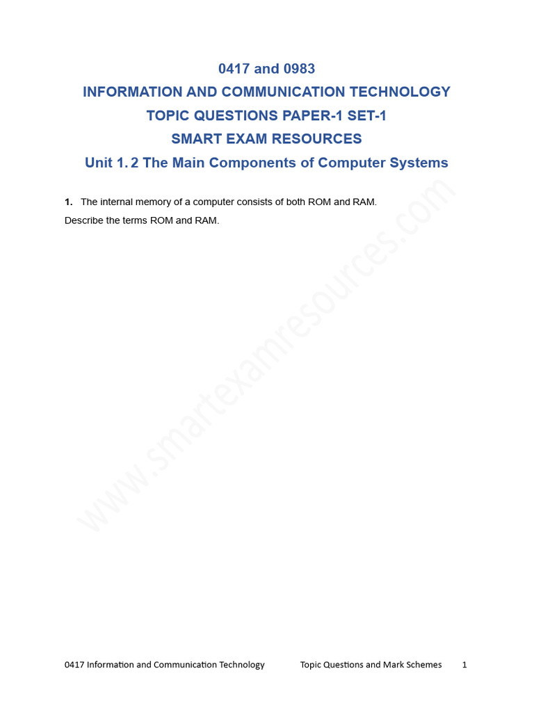 ICT Topic Questions and Mark Schemes | PDF | Computer Data Storage ...