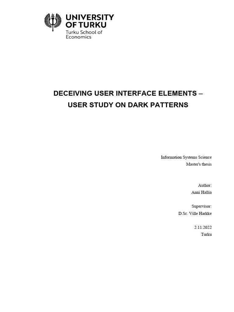 Deceiving User Interface Elements User Study On Dark Patterns | PDF
