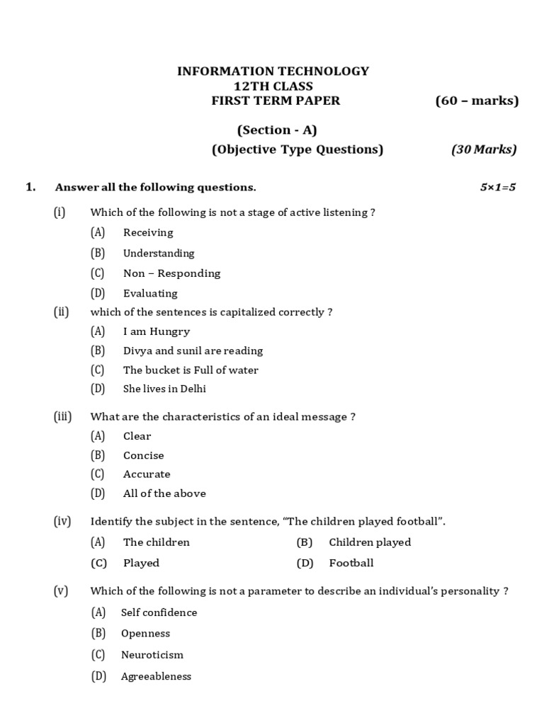 12th Class IT First Term Paper Guide | PDF | Databases | Information ...