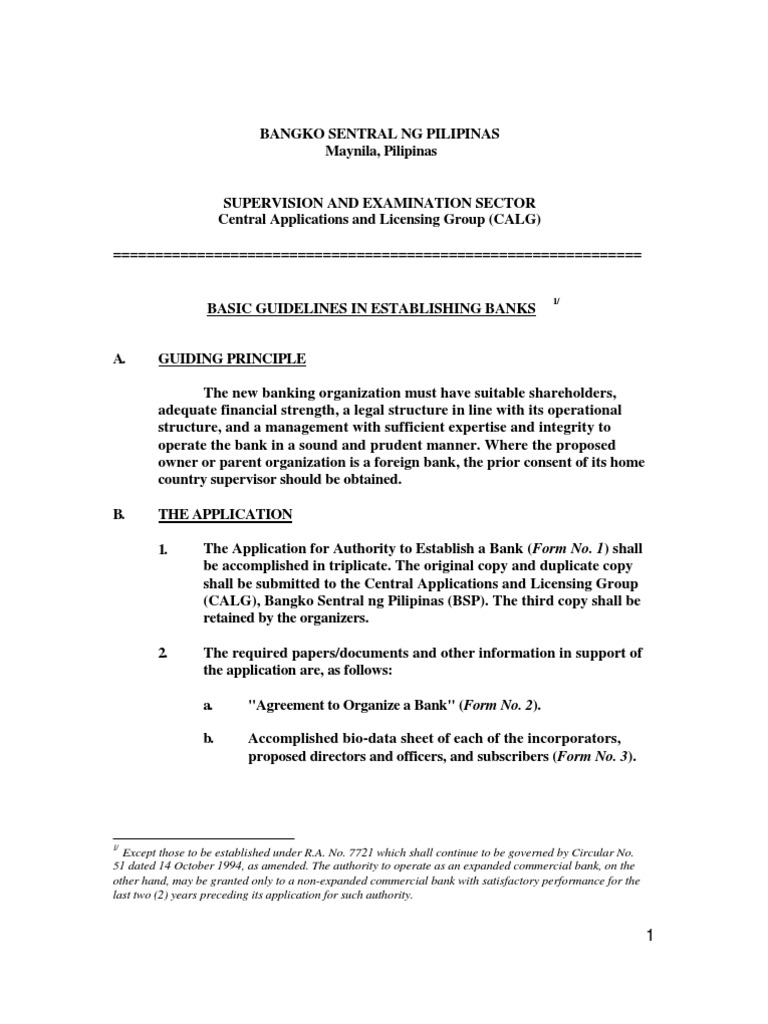 Guidelines for Establishing a Bank | PDF | Board Of Directors | Banks