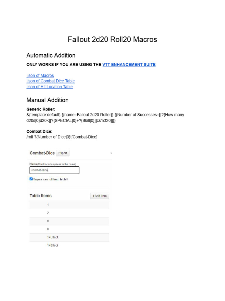 Fallout 2d20 Roll20 Macros Guide | PDF