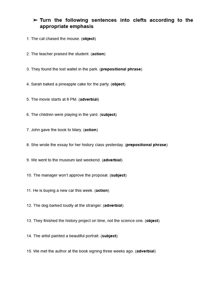 Cleft Sentence Transformation Exercises | PDF