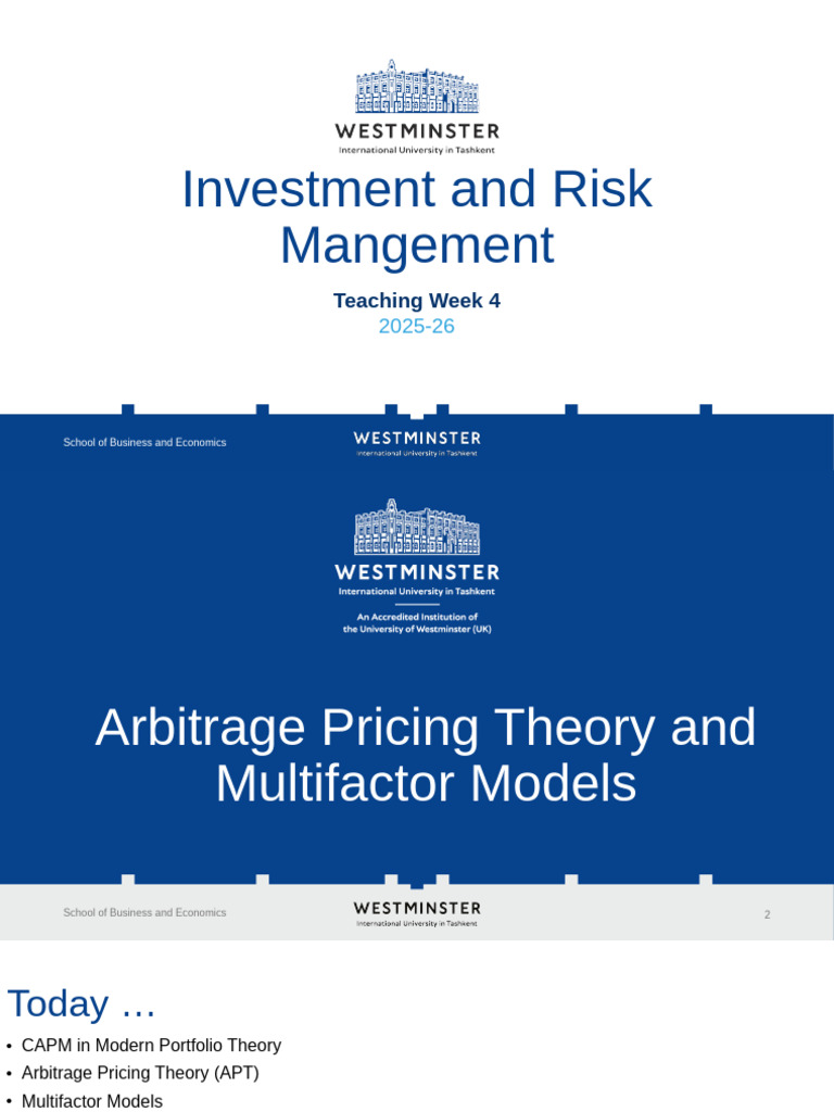 Investment Risk: APT and Multifactor Models | PDF | Modern Portfolio ...