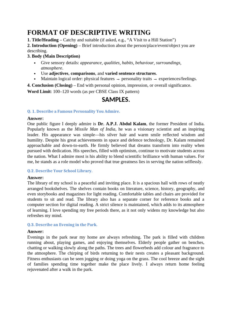 Descriptive Writing Format Guide | PDF | Psychological Concepts ...