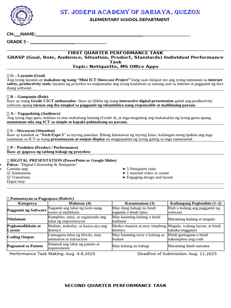 Performance Task Epp 5 | PDF