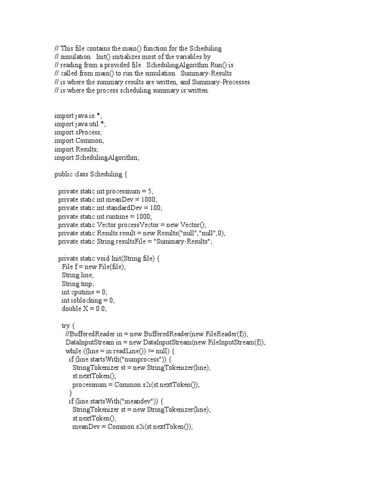 Scheduling Simulation Java Code | PDF | Java (Programming Language ...