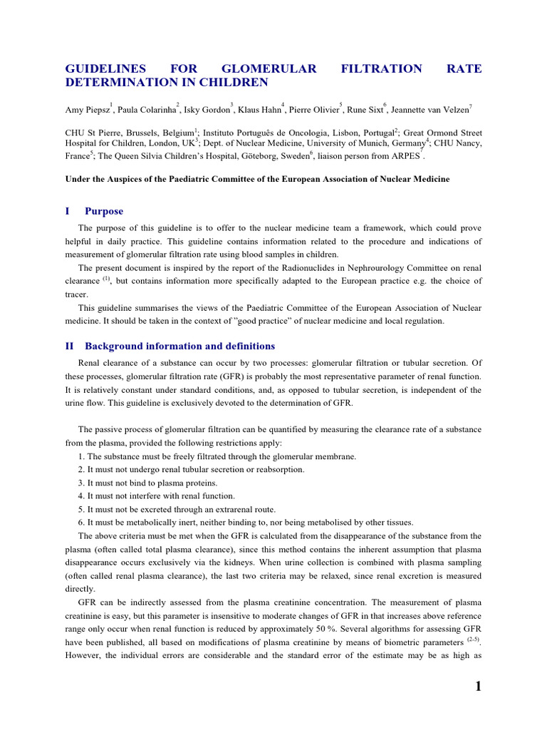GFR Measurement Guidelines for Children | PDF | Creatinine | Kidney