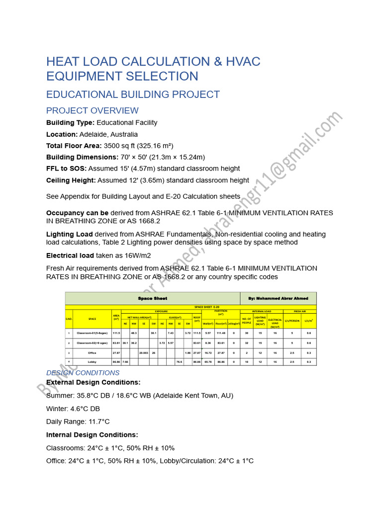 HVAC Load Calculation for Adelaide School | PDF | Building Insulation ...