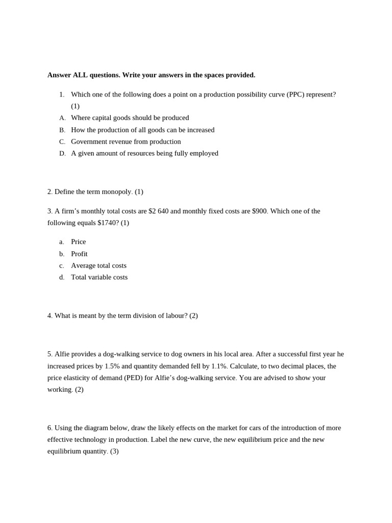 Economics Exam Questions and Answers | PDF | Profit (Economics ...