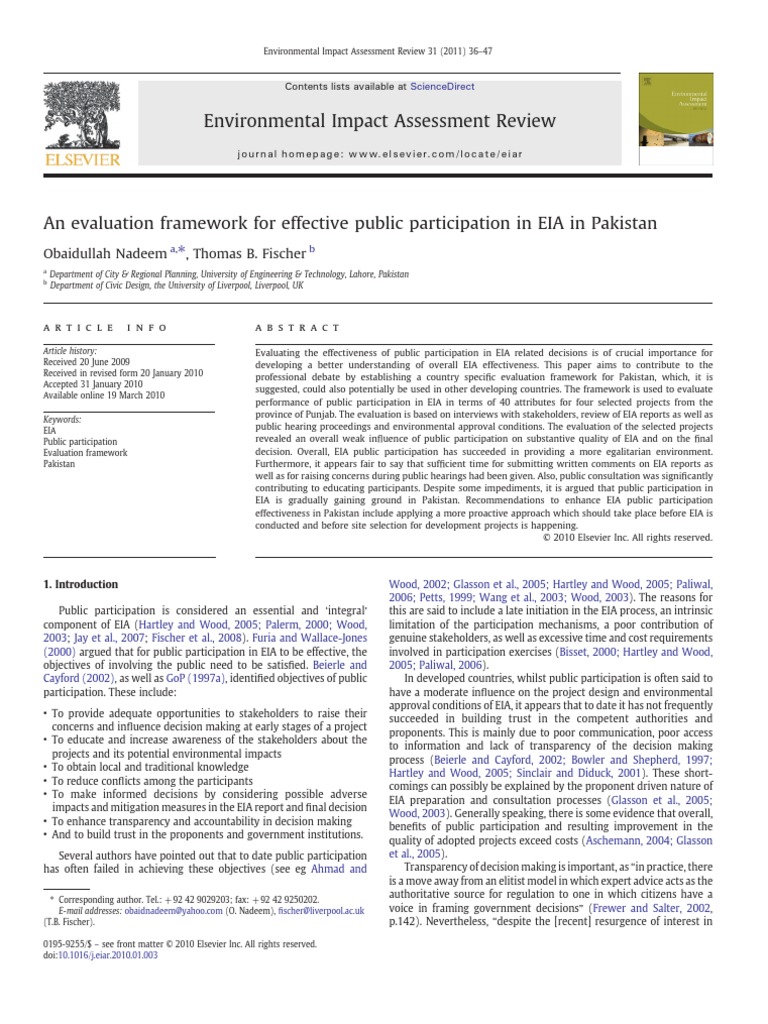 An Evaluation Framework For Effective Public Participation in EIA in ...