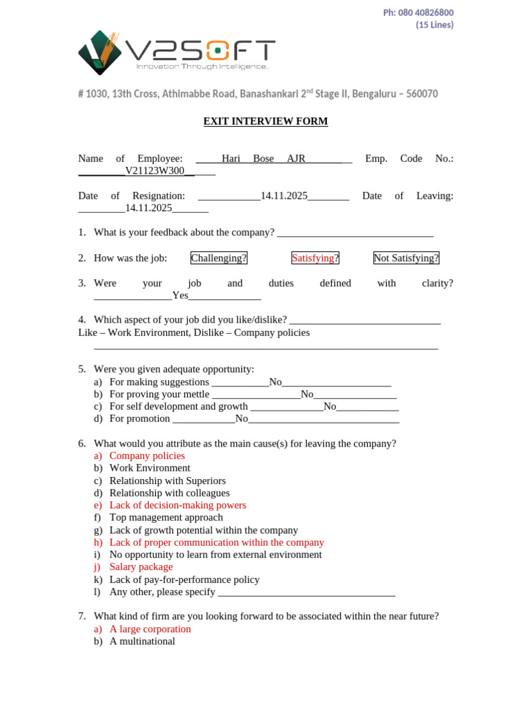 Exit Interview Form Template | PDF | Chess | Chess Theory