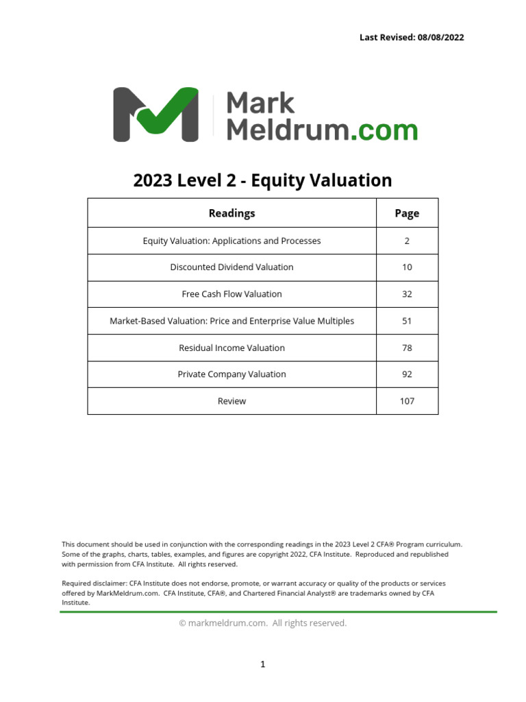 2023 CFA Level 2 Equity Valuation Guide | PDF | Valuation (Finance ...