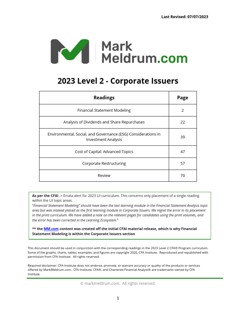 2023 CFA Level 2 Corporate Issuers Update | PDF | Financial Analyst ...