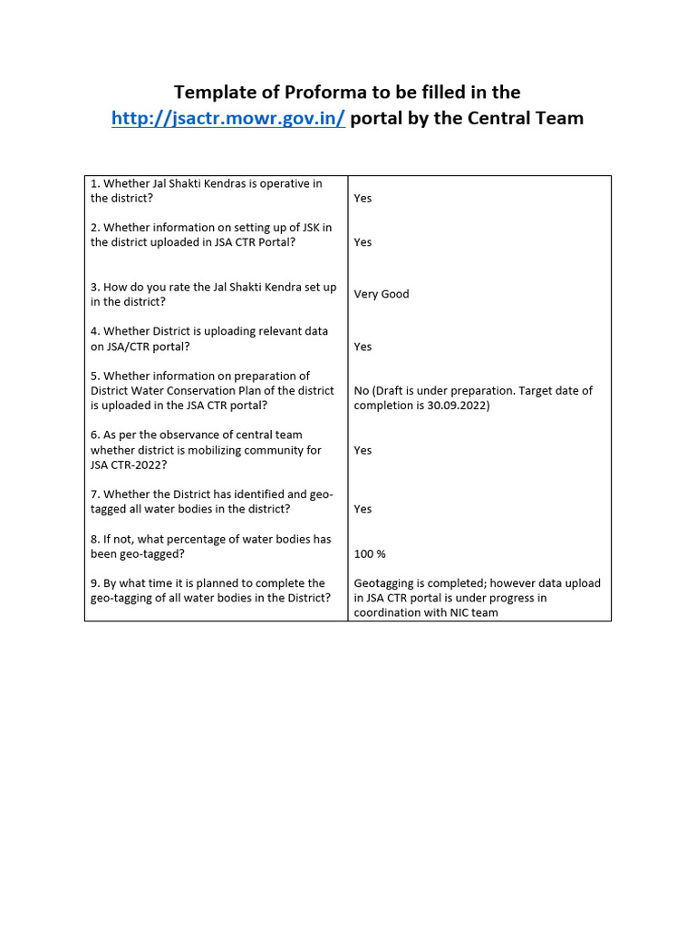 JSA CTR Portal Proforma Template | PDF