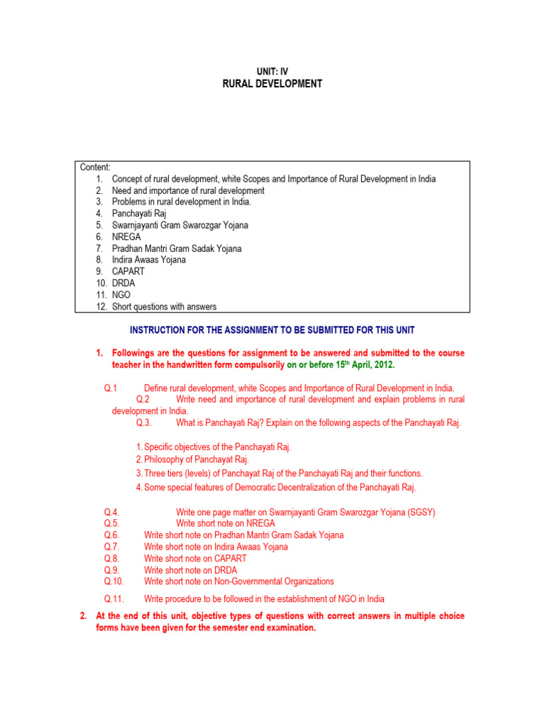 Importance of Rural Development in India | PDF | Government Of India