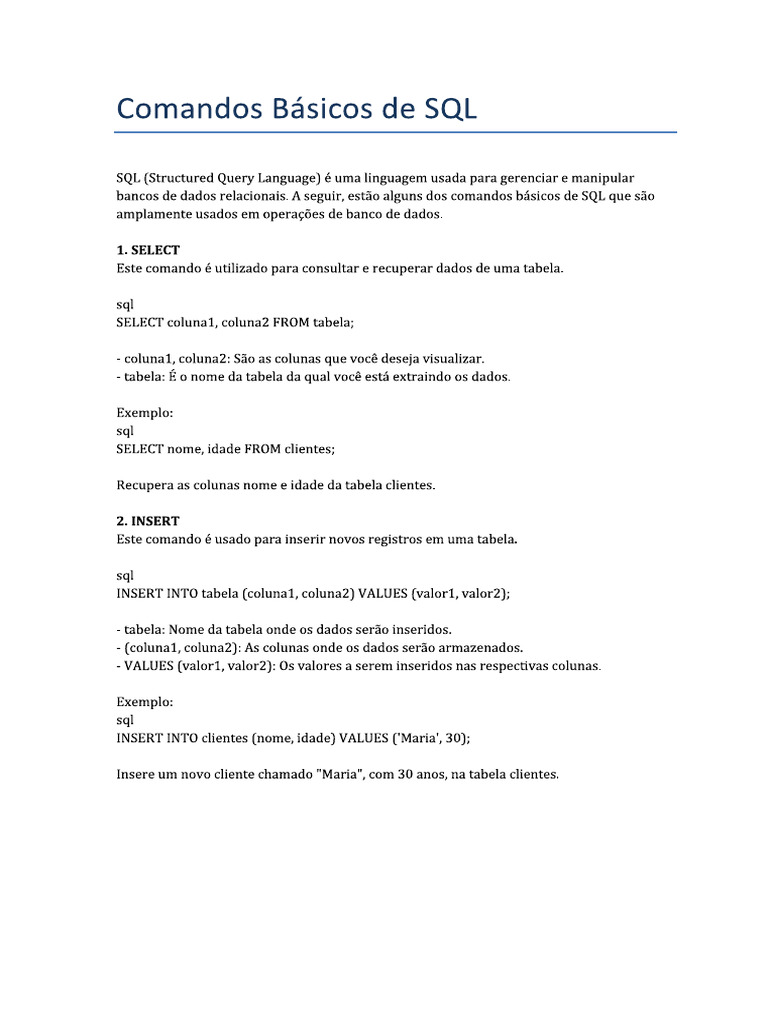 Basic Commands SQL | PDF